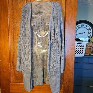 Women’s‎ Small Blue-Gray Open Knit Lightweight Cardigan Sweater – New Cute Boho